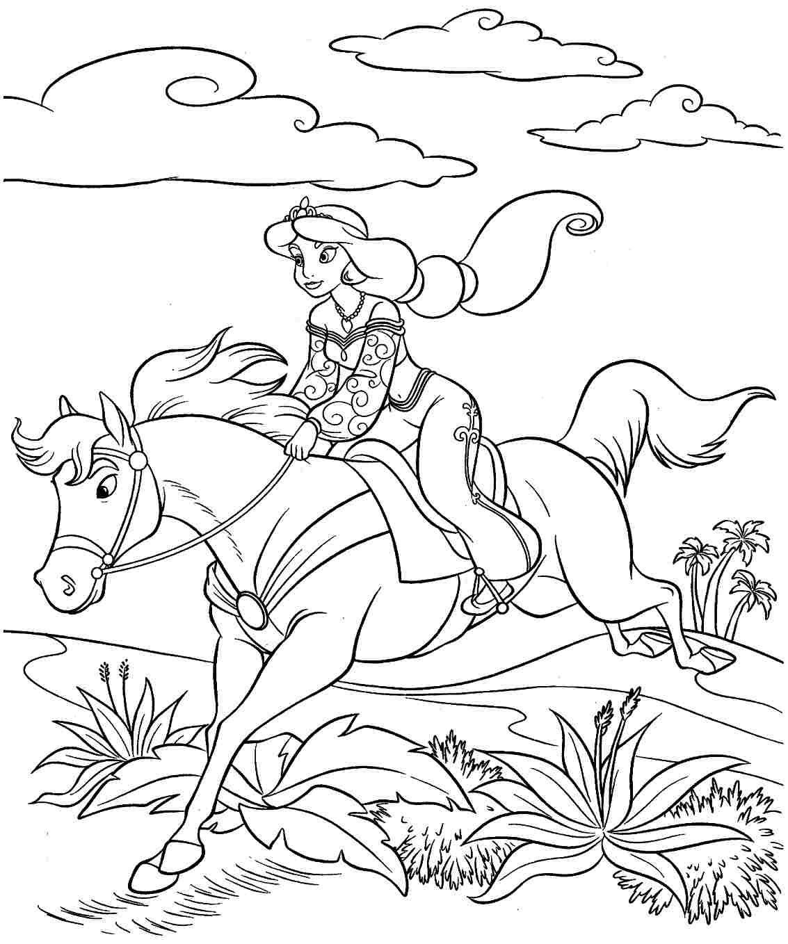 Princess with Horse Coloring Page Wallpaper