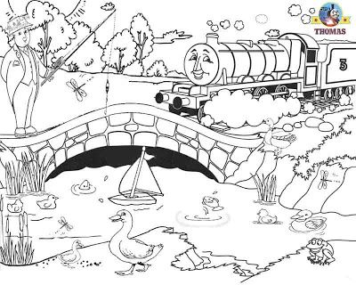 printable Train Thomas Henry the tank engine and the water wildlife birds colori… Wallpaper
