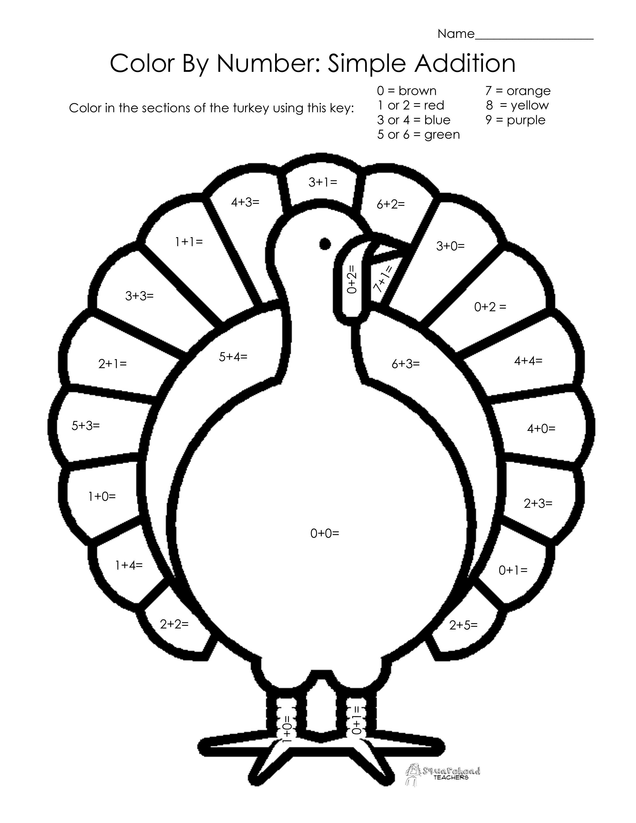 Turkey Math Coloring Pages