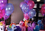 Centerpieces made with My Little Pony plush dolls from Build A Bear.