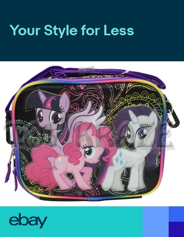 MY LITTLE PONY LUNCH BOX! BLACK COLORFUL GIRLS INSULATED SCHOOL BAG TOTE NWT