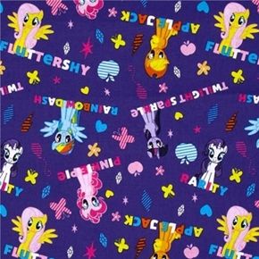 My Little Pony Ponies And Names On Purple Cotton Fabric Wallpaper
