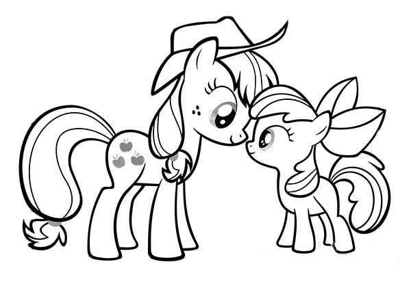 My Little Pony Applejack and Apple Bloom Coloring Page Wallpaper
