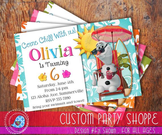 SUMMER FROZEN Printable Olaf INVITATION, Custom Frozen Invitation For Girls Birt…
