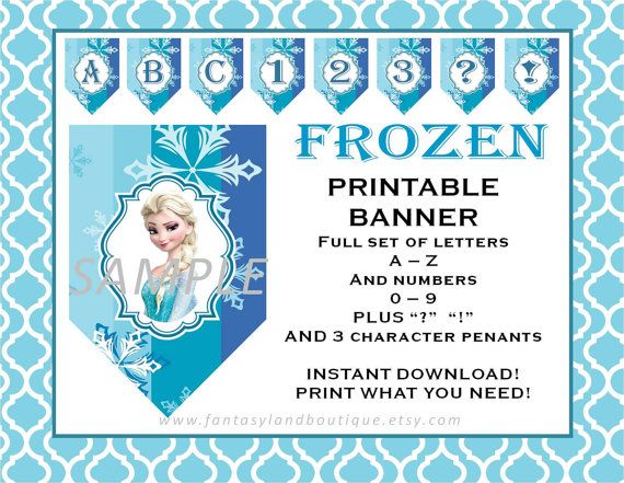 FROZEN Banner A to Z and Numbers Printable party decorations supplies elsa anna … Wallpaper