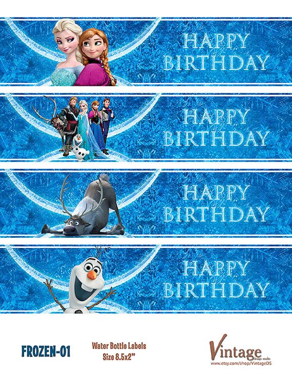 Free Printable Disney Frozen Birthday Party Water Bottle Wrappers & by VintageDS