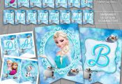 Frozen Birthday Banner - INSTANT DOWNLOAD - Disney Frozen Printable - Frozen Els...