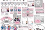 Frozen Birthday Party Package | Pink Grey Chevron | Printable | Invitation Avail...