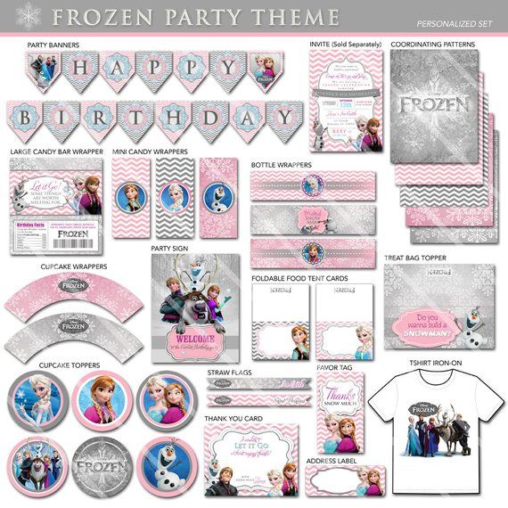 Frozen Birthday Party Package | Pink Grey Chevron | Printable | Invitation Avail… Wallpaper