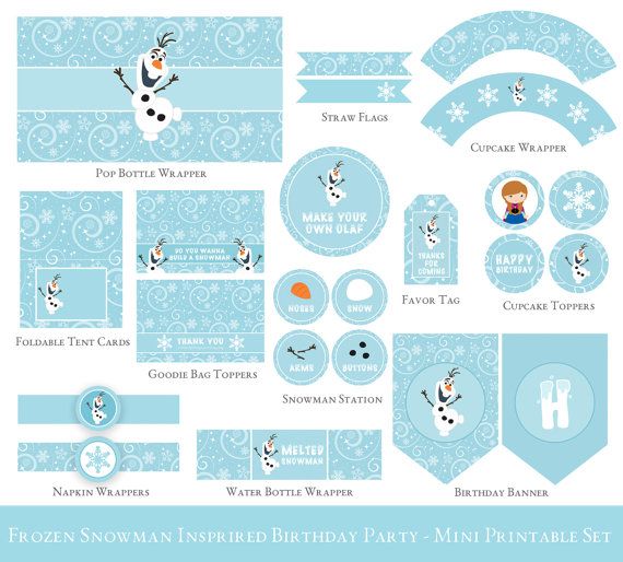 Frozen Birthday Printable Set, Olaf birthday Party decorations, Olaf Party print…