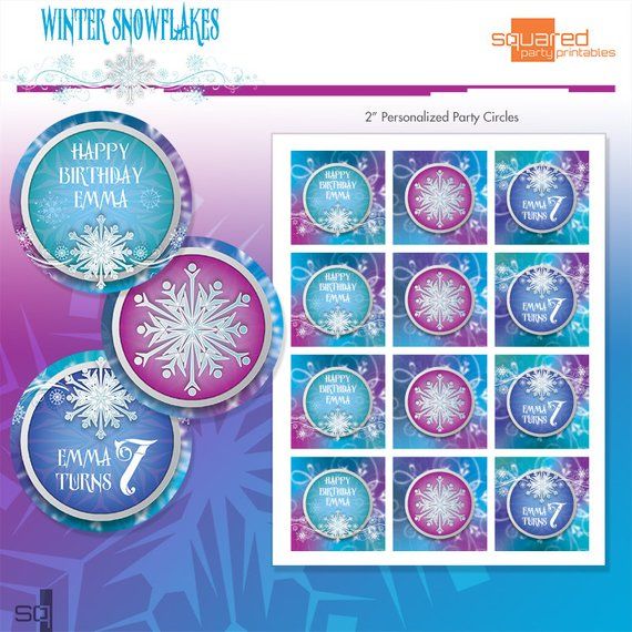 Frozen Princess Winter Snowflakes Printable 2″ Birthday Party Circles – DIY – Do… Wallpaper