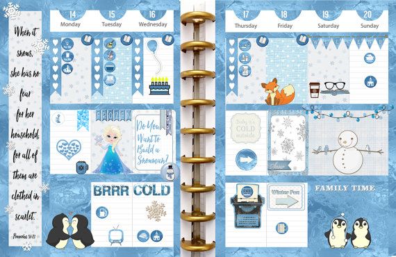 Frozen Printable Planner Kit 5 PDFs, Over 300 Stickers EC or Happy Planner, Blue… Wallpaper