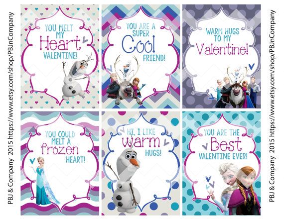 Frozen Printable Valentine's Day Cards Digital File by PBJnCompany