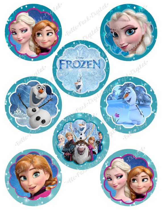 TWO Sheets of Digital Frozen Printable Birthday Party Cupcake Toppers Wallpaper