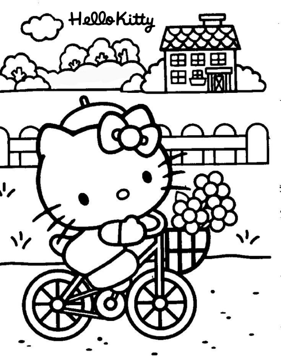 Hello Kitty riding her bike coloring page Wallpaper