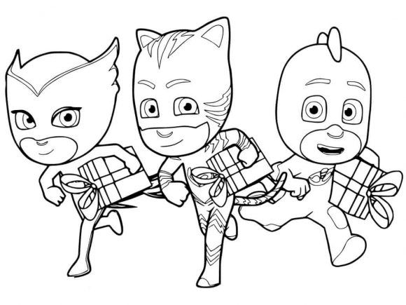 PJ Masks Birthday Gift Coloring Page,download printable Super Heroes Coloring pages on bubakids.com Wallpaper