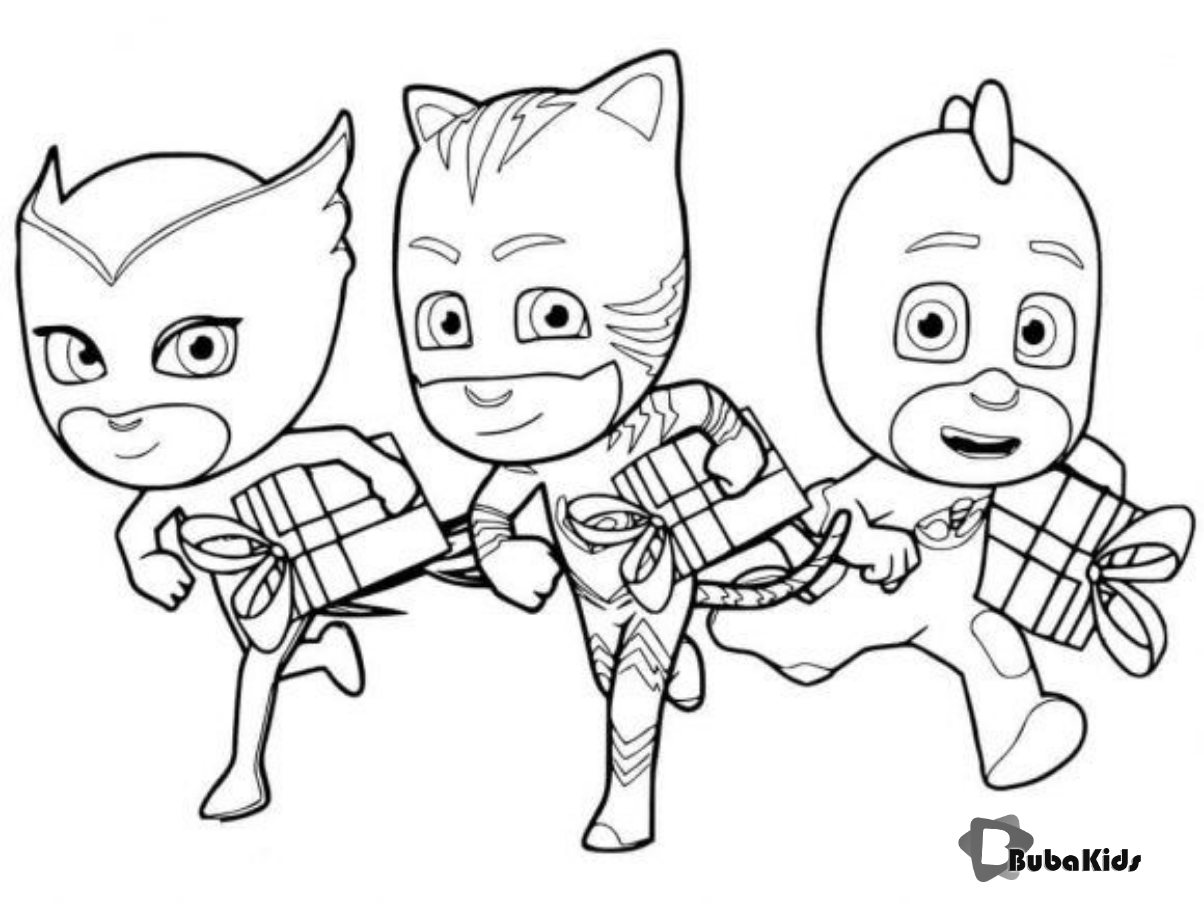 PJ Masks Birthday Gift Coloring Page,download printable Super Heroes Coloring pages on bubakids.com