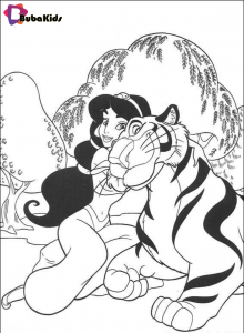 Aladdin coloring picture. Princess Jasmine and Rajah the tiger coloring ...