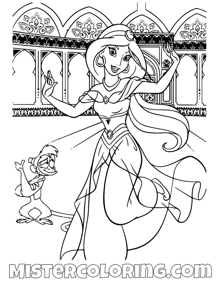 Princess Jasmine And Abu Dancing Aladdin Coloring Page on bubakids.com Wallpaper