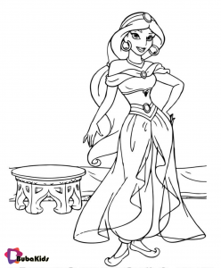 Princess Jasmine Posing Aladdin Coloring Page | BubaKids.com