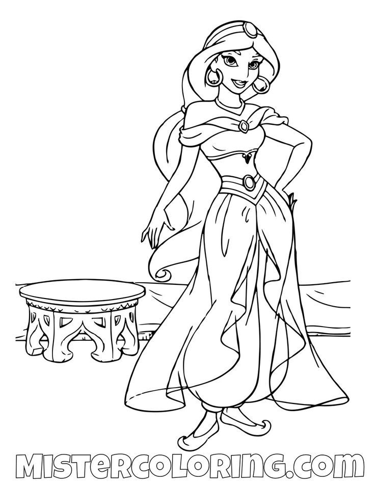 Princess Jasmine Posing Aladdin Coloring Page Wallpaper