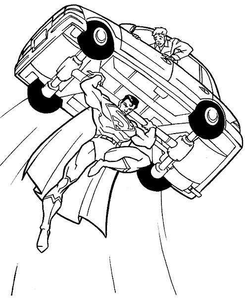 Superman lifting a car. Printable coloring Pages Wallpaper