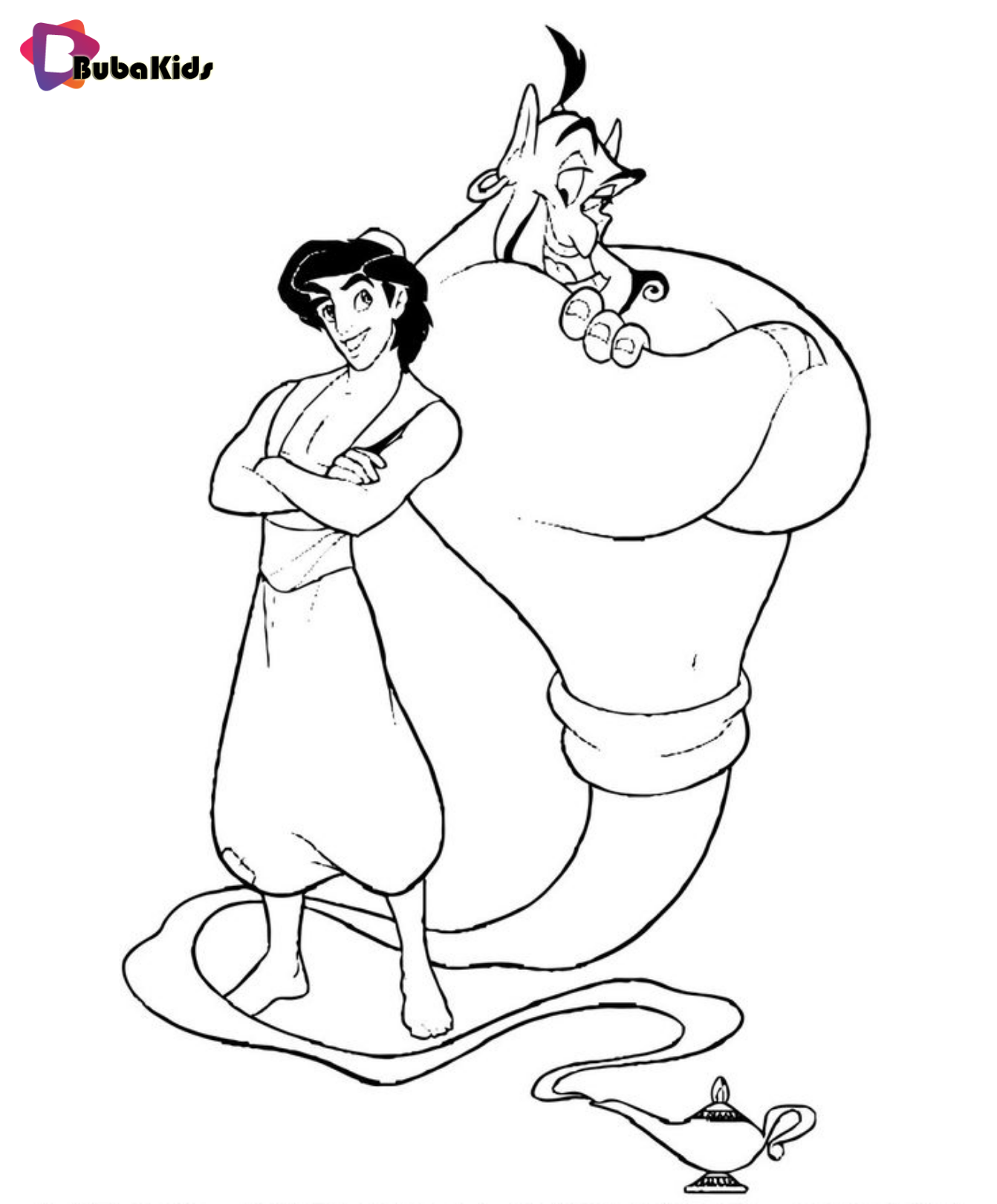 Aladdin And Genie Jin. Aladdin printable Coloring Page. Wallpaper