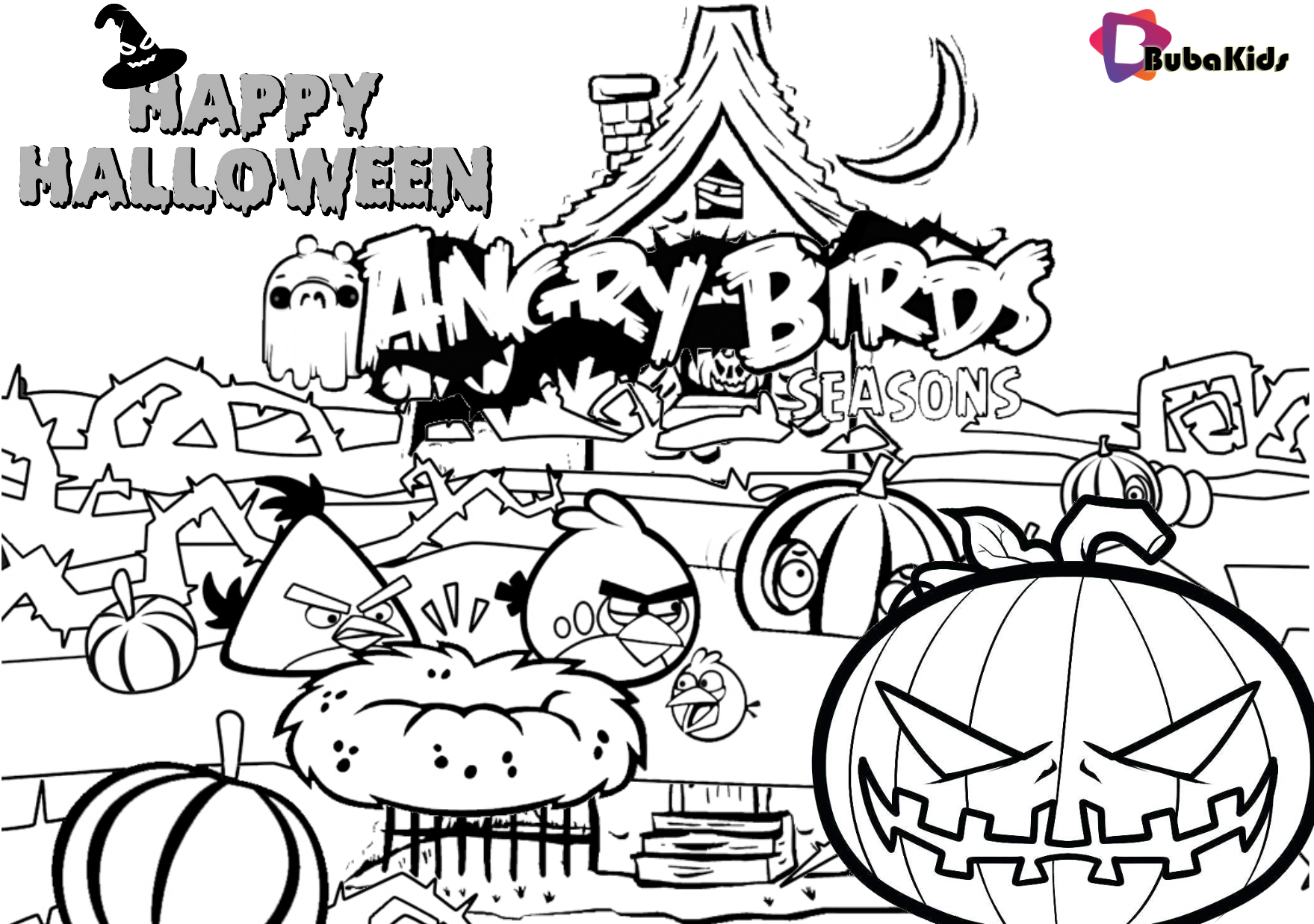 Angry Bird halloween party printable coloring page. Wallpaper