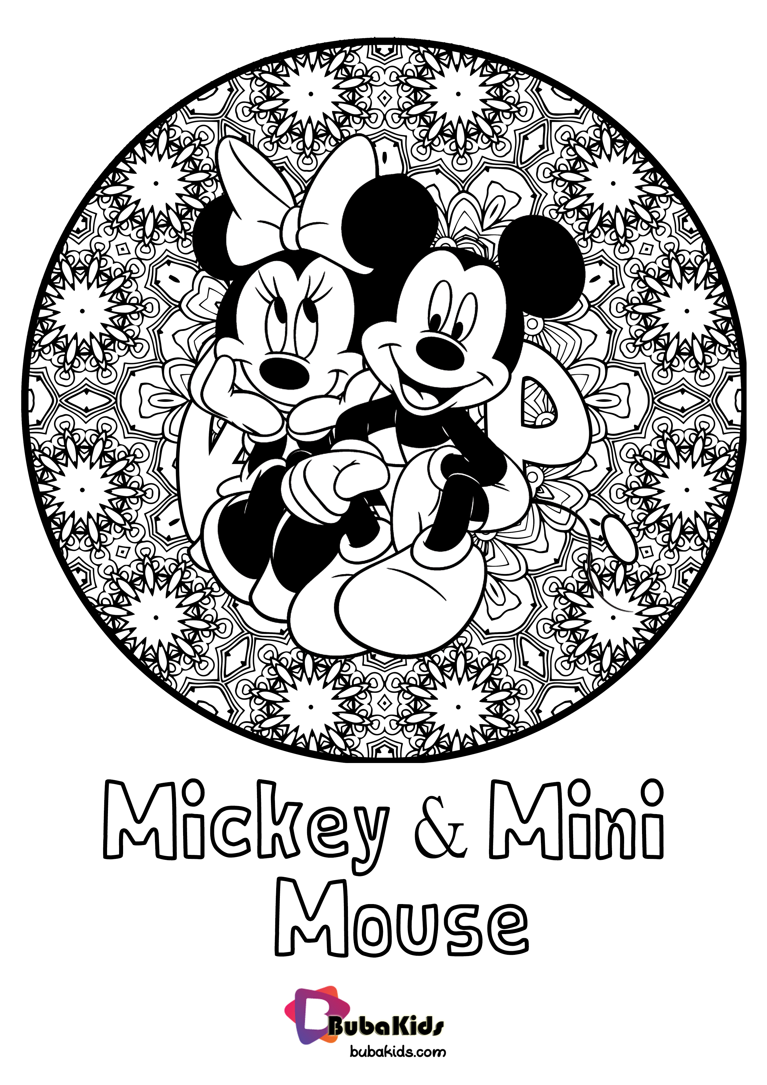 Mickey and Mini Mouse Floral Coloring Pages Wallpaper