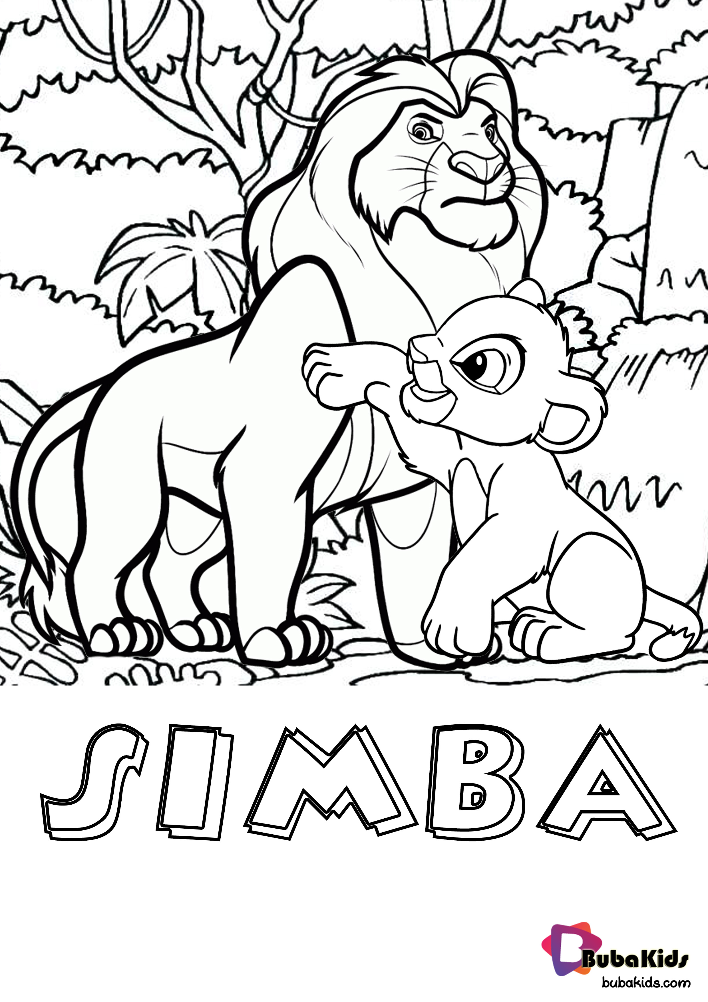 Simba Lion King Printable Coloring Page Free - BubaKids.com