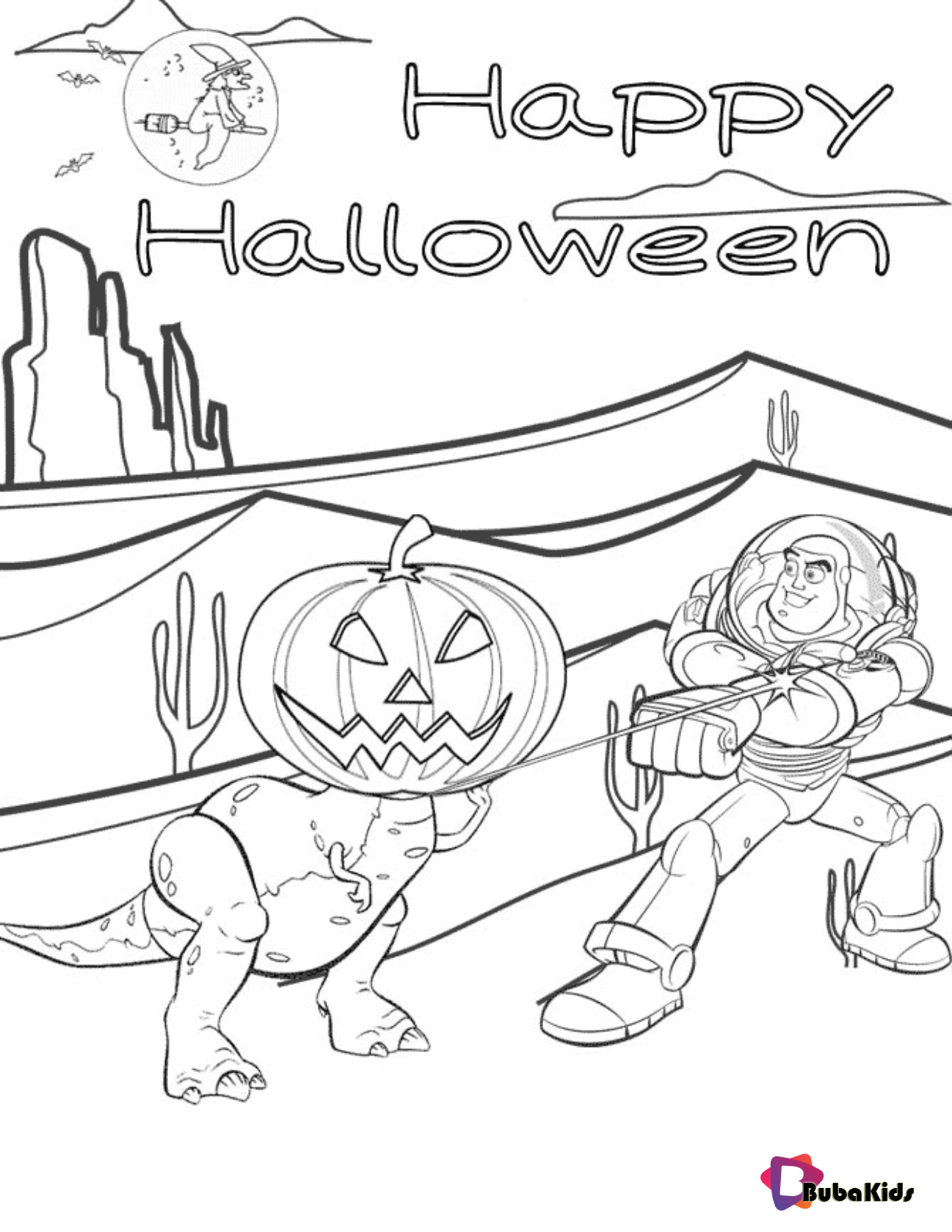 Toy Story 4 Rex and Buzz Lightyear Halloween coloring page on bubakids.com Wallpaper