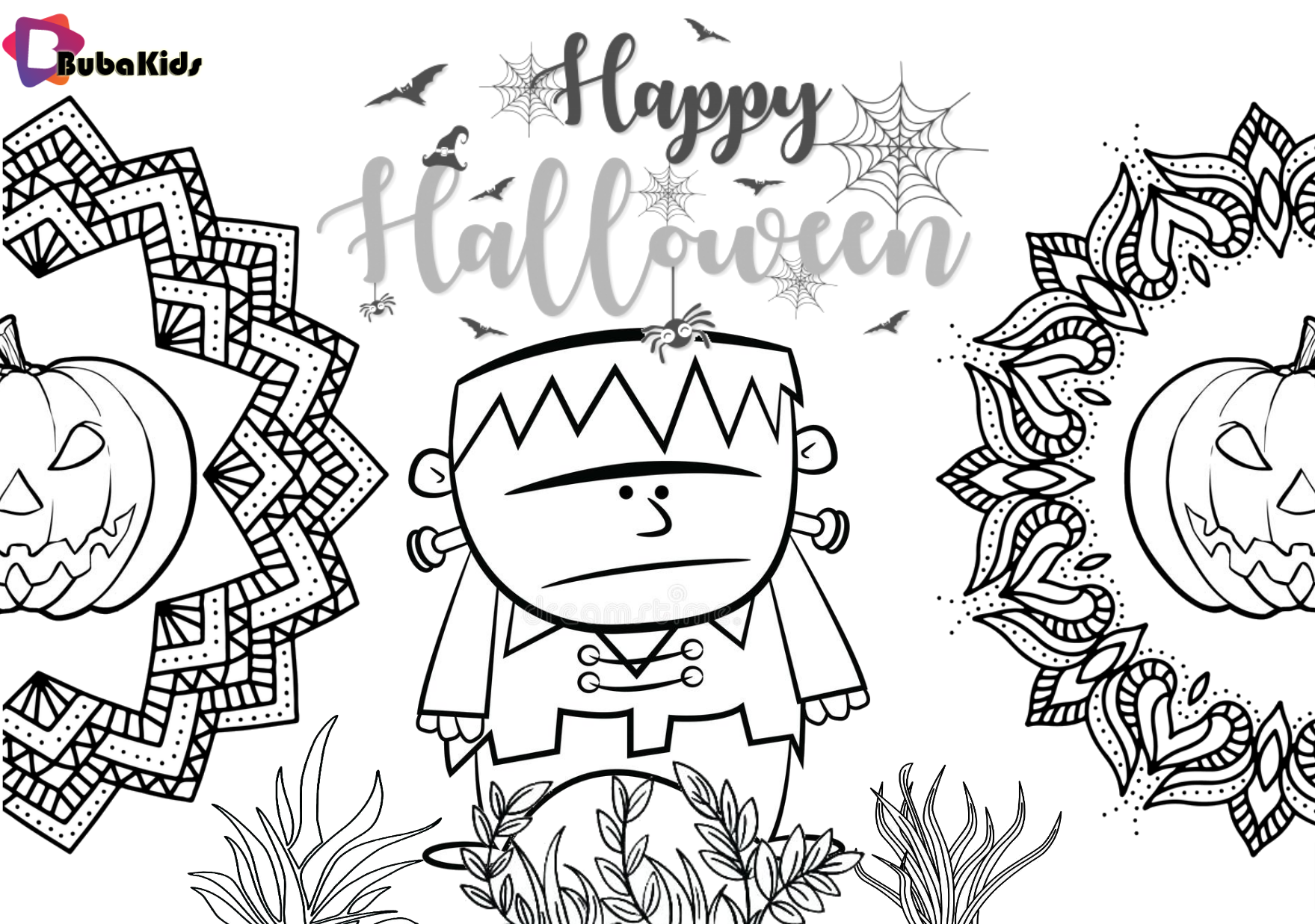 Mandala halloween pumpkins and frankenstein printable coloring page. Wallpaper