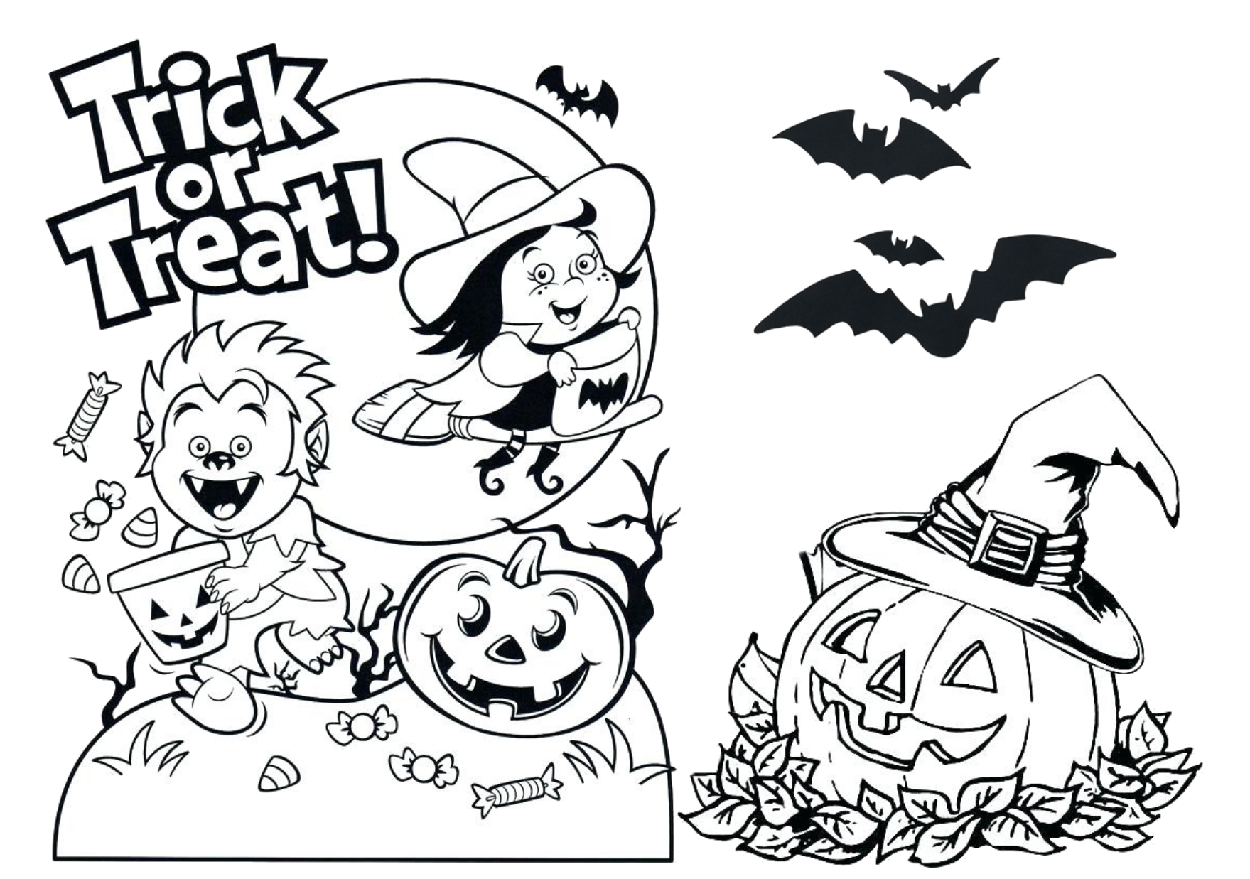 Trick or treat free printable coloring pages.
