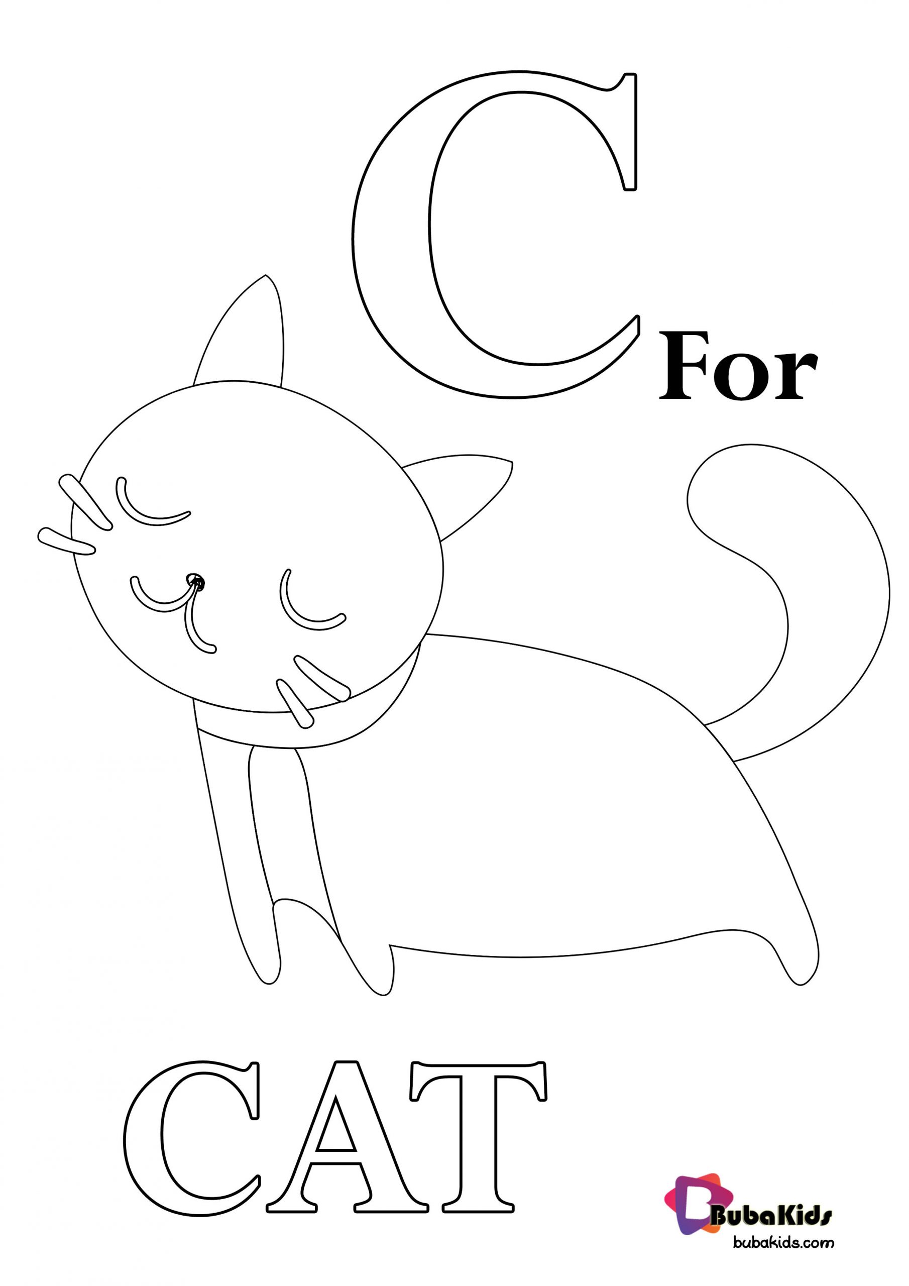 C for Cat Alphabet Printable Coloring Page Wallpaper