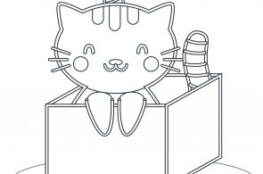 Cat in The Box Coloring Page