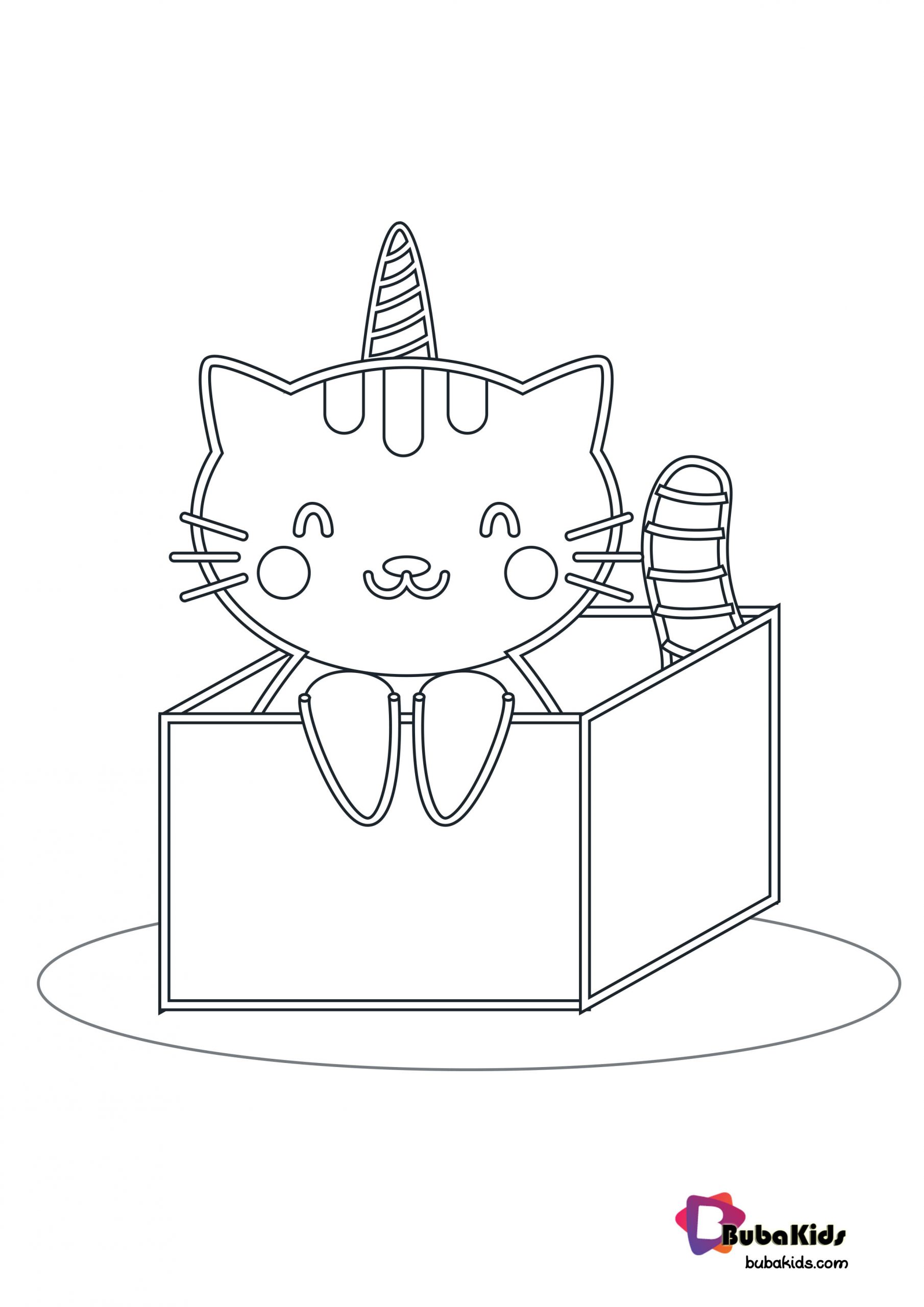Cat in The Box Coloring Page Wallpaper