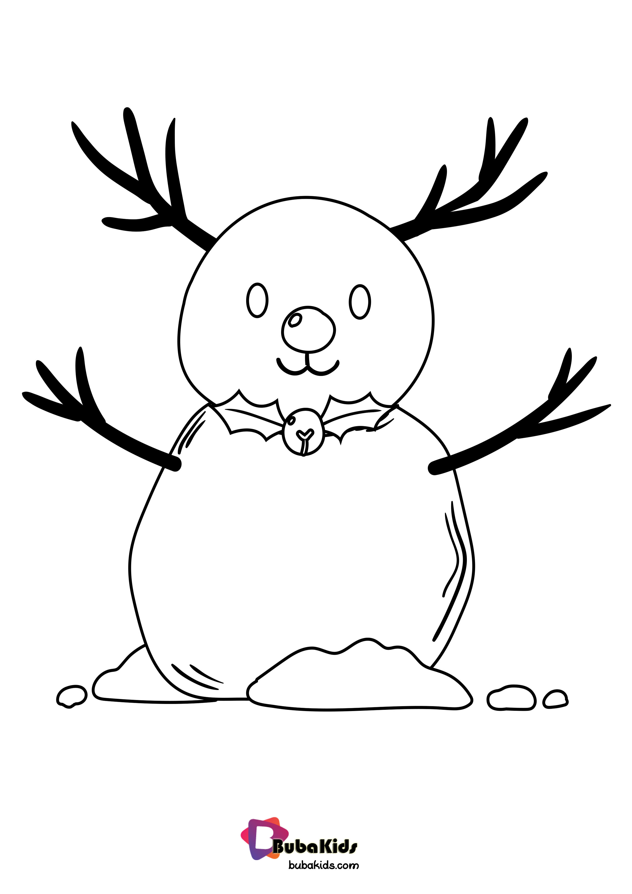 Cute Deer Snowman Coloring Page Wallpaper