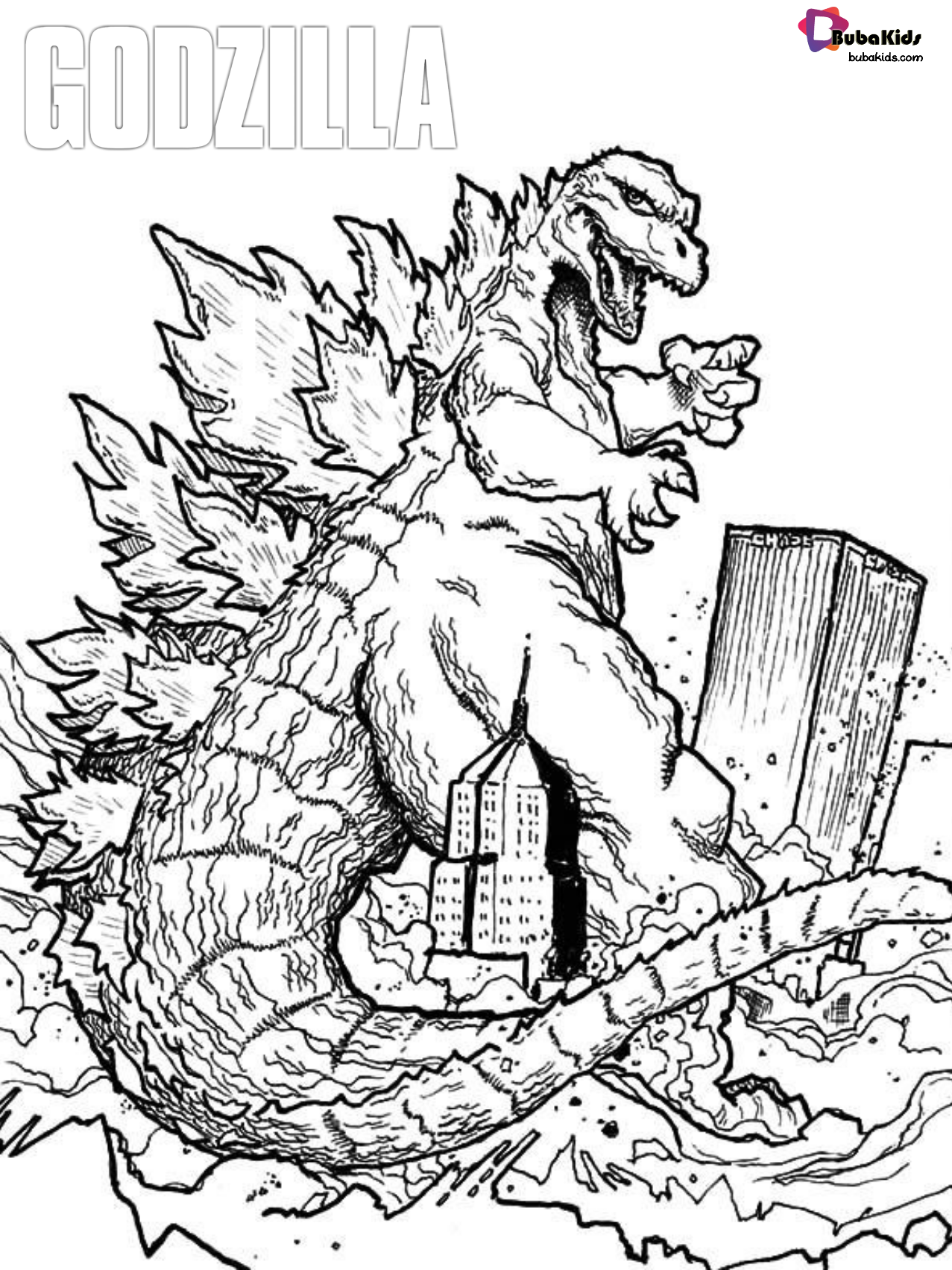 Godzilla in New York city coloring page free and printable. Wallpaper