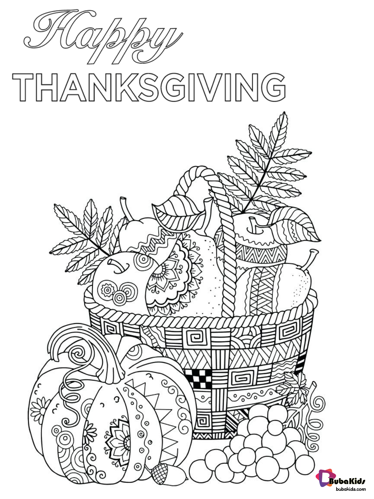 Free download and printable Happy Thanksgiving coloring page. Wallpaper