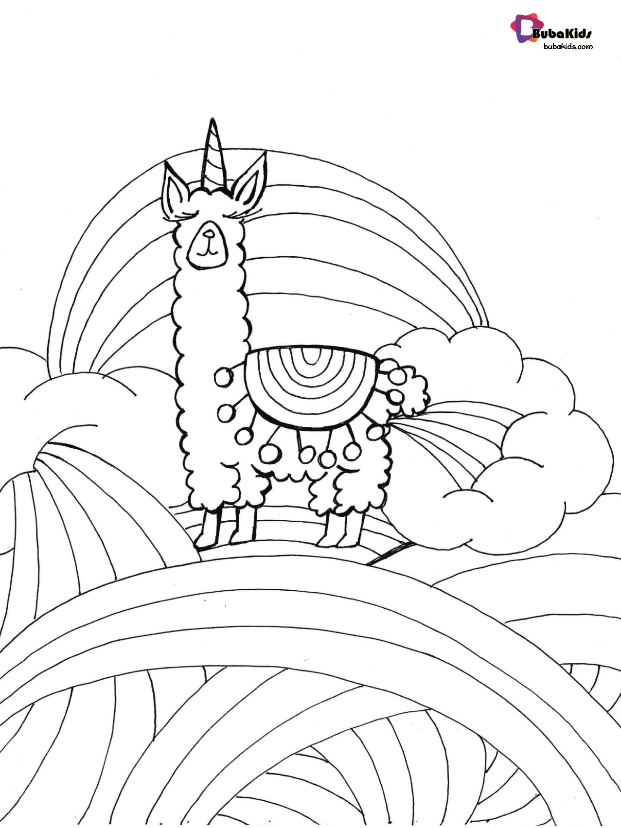 Free download and printable Beautiful Unicorn Llama coloring page. Wallpaper