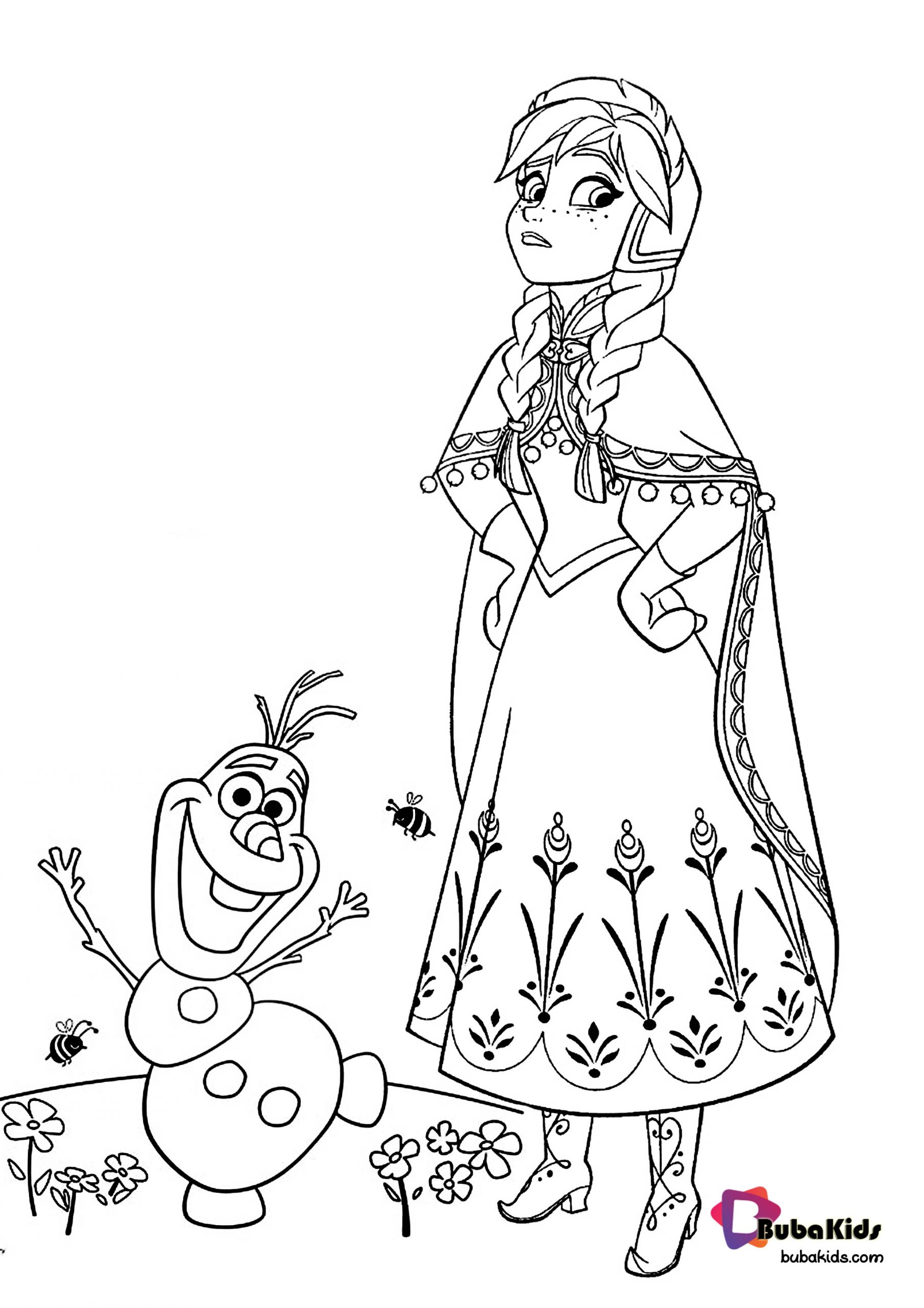 Princess Anna and Olaf Frozen 2 Coloring Page Wallpaper