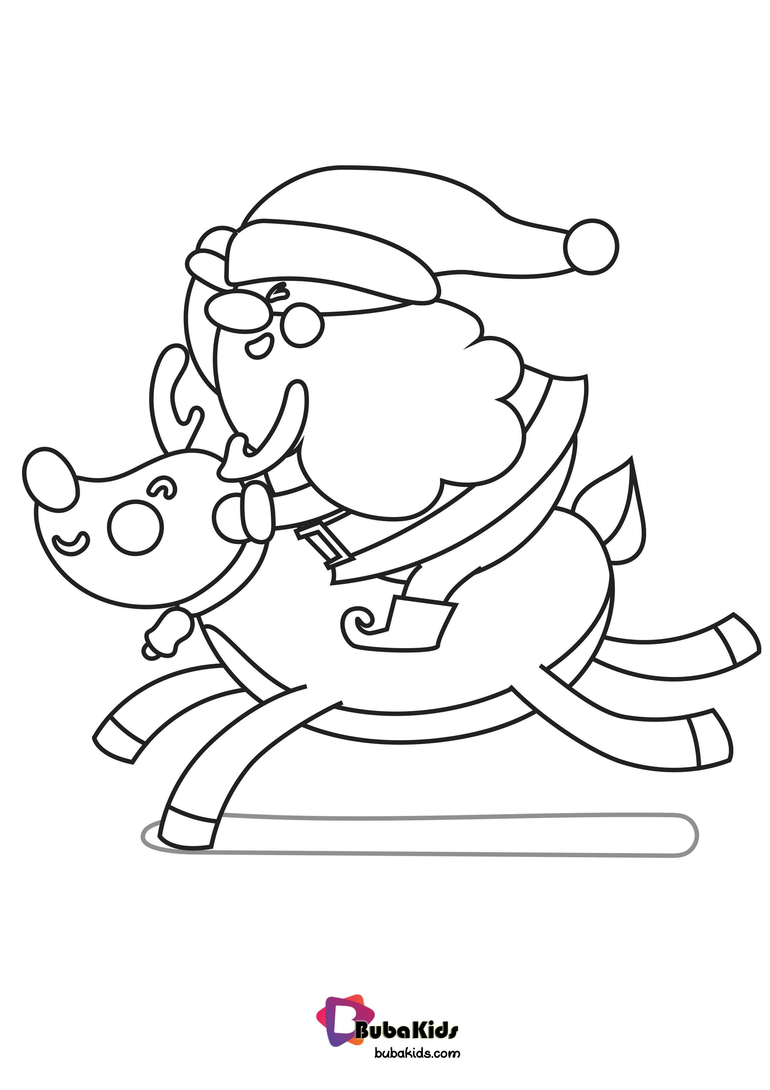 Santa and Deer Coloring Page Wallpaper