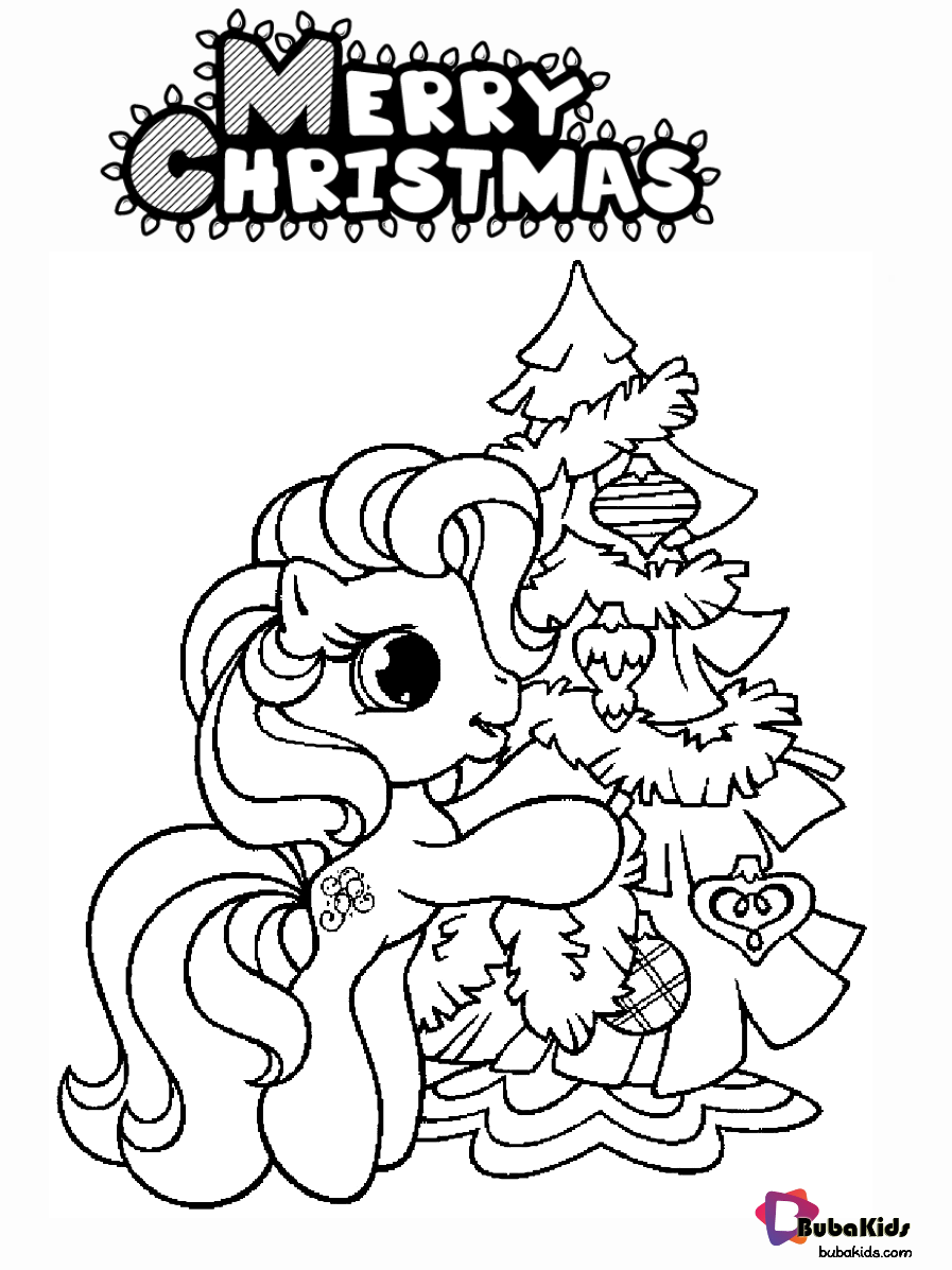 Little pony and christmas tree coloring pages. Wallpaper