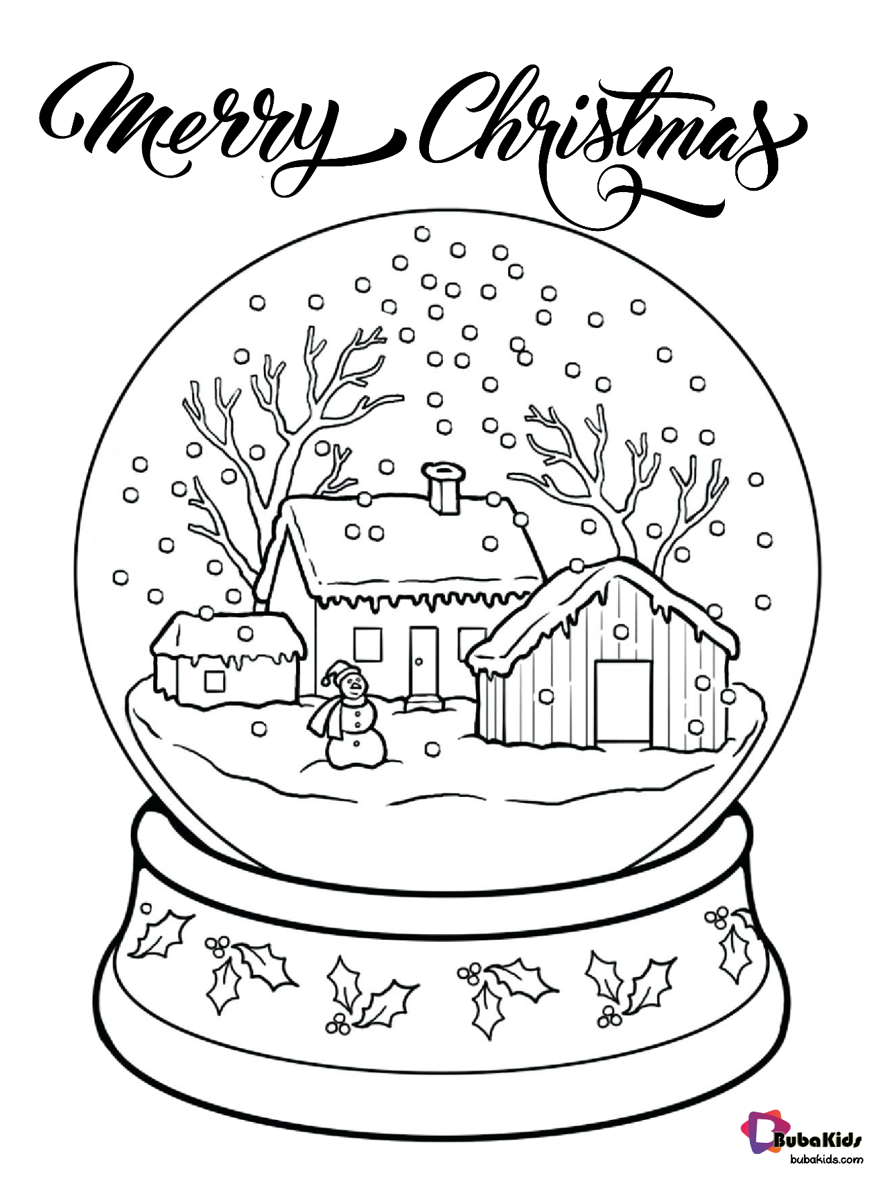 Free download Merry christmas snow globe printable coloring pages.