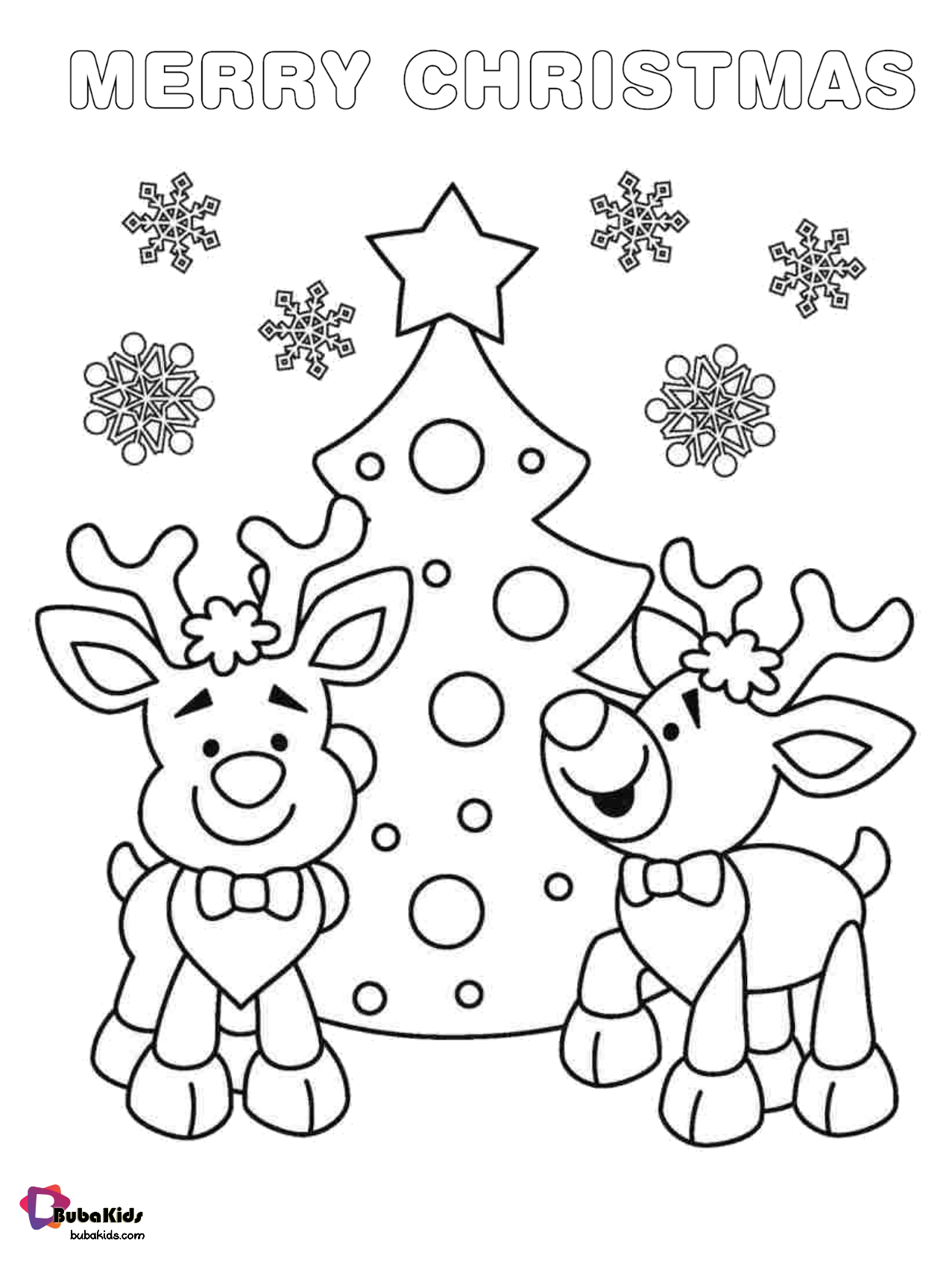 Reindeers with christmas tree merry christmas coloring pages. Wallpaper