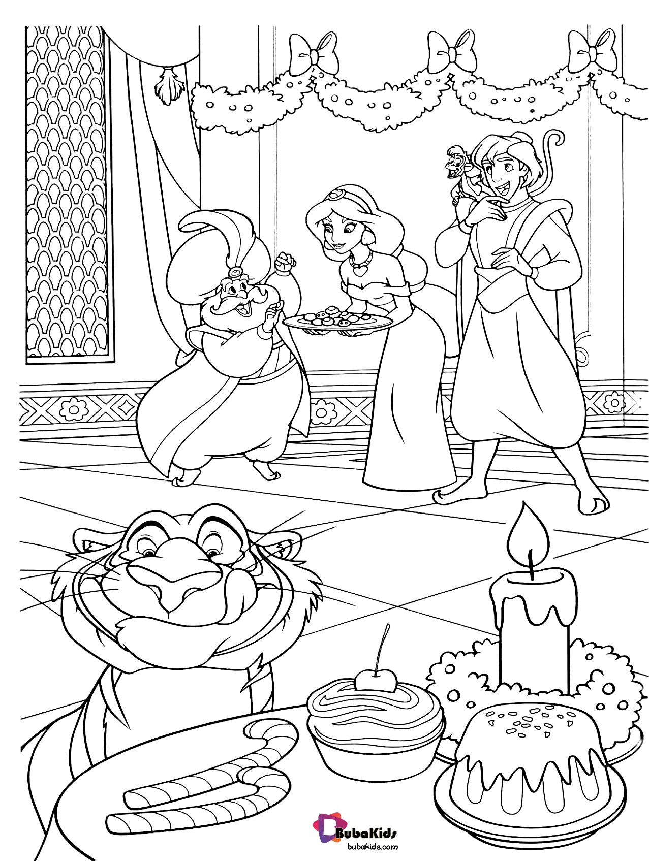 Free download to print Aladdin coloring page. Wallpaper