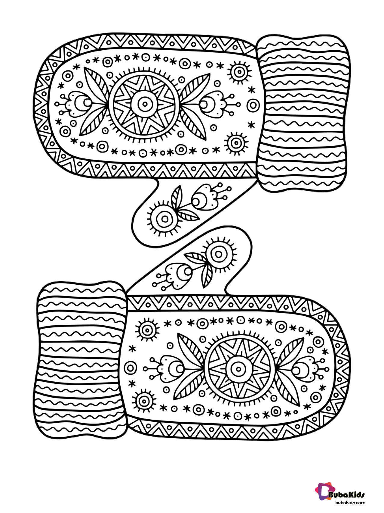 Free download Beautiful winter gloves coloring page for kids and adults. Wallpaper