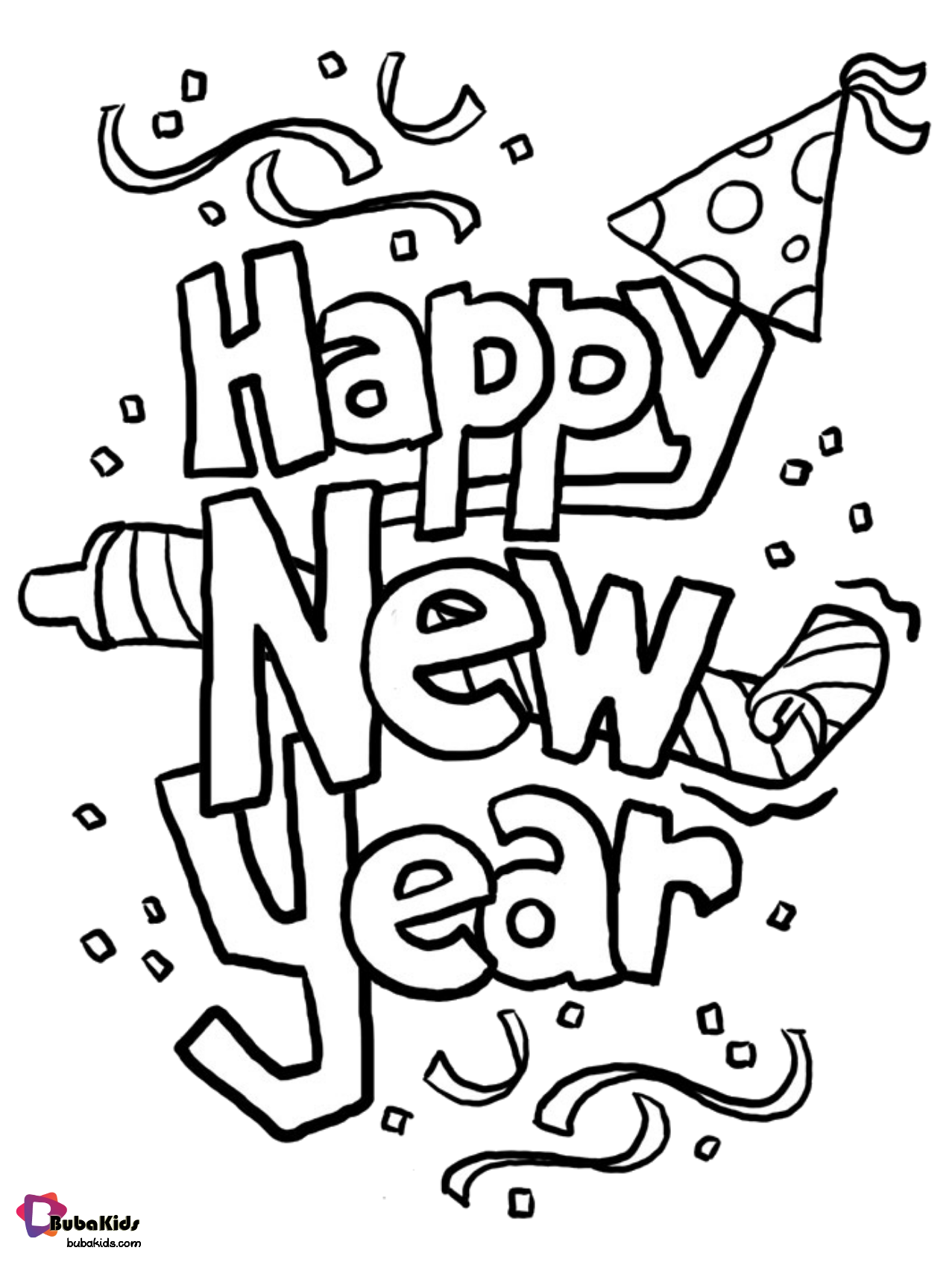 Free download Happy New Year coloring page. Wallpaper