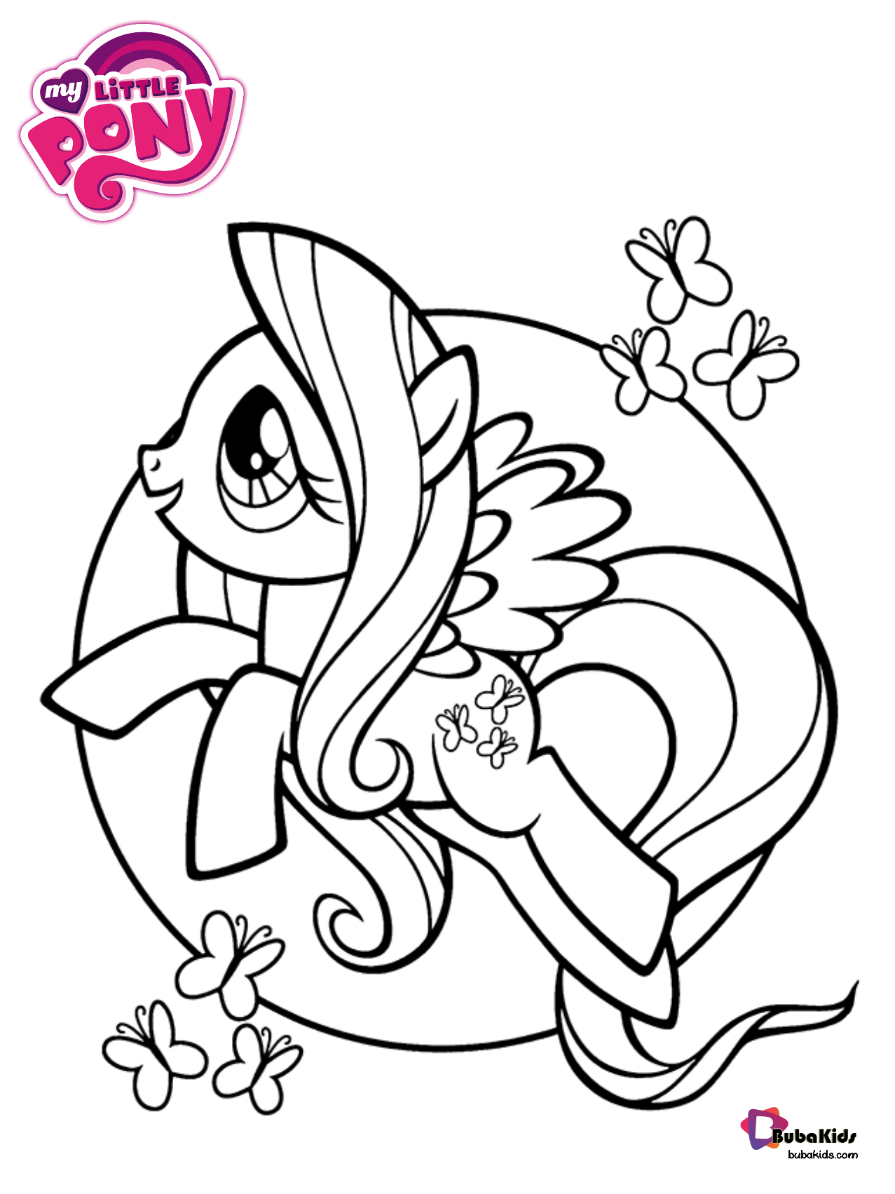 Butterflies and My Little Pony coloring page. Wallpaper