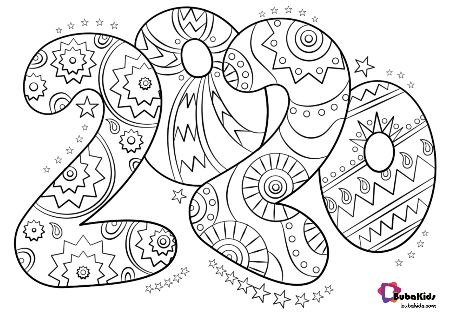Happy new year 2020 coloring page bubakids.com Wallpaper